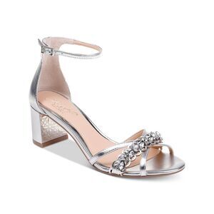 JEWEL BADGLEY MISCHKA Womens Silver Rhinestone Giona Round Toe Buckle Sandals 5
